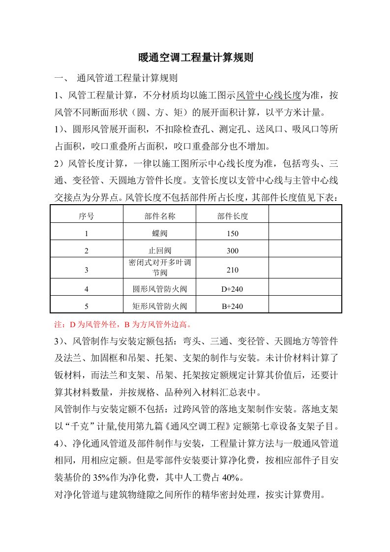 暖通空调工程量计算规则