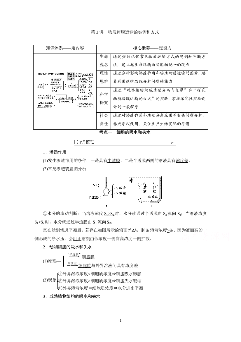 教参第二单元第3讲-物质跨膜运输的实例和方式Word版含解析