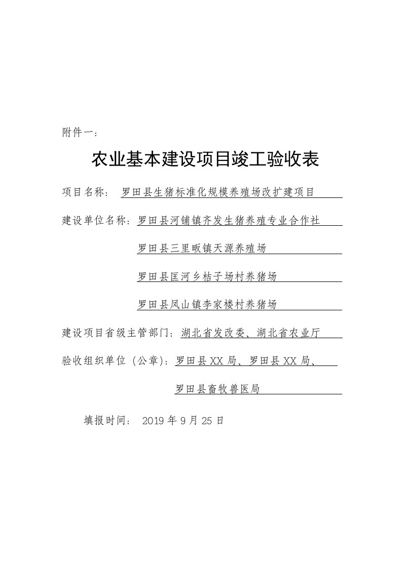 农业基本建设项目竣工验收表文档资料