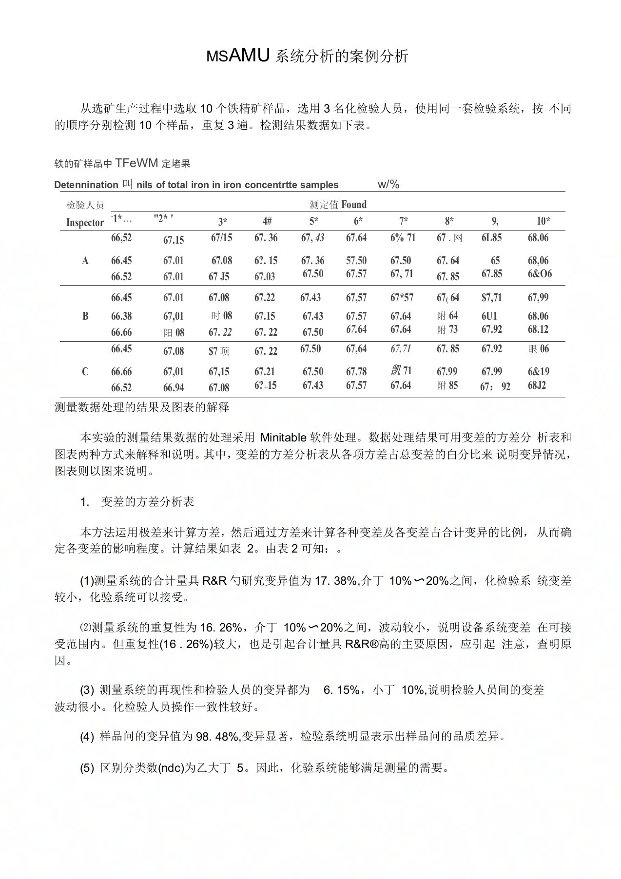 MSA测量系统分析的案例分析