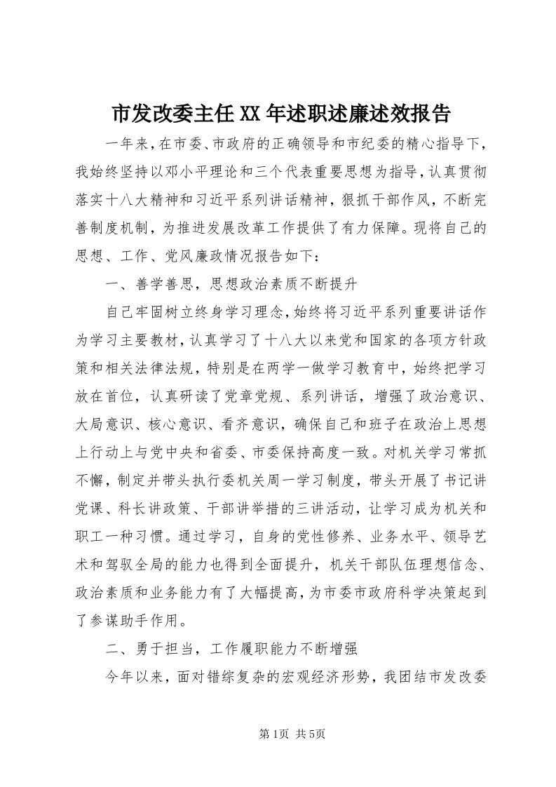 5市发改委主任某年述职述廉述效报告