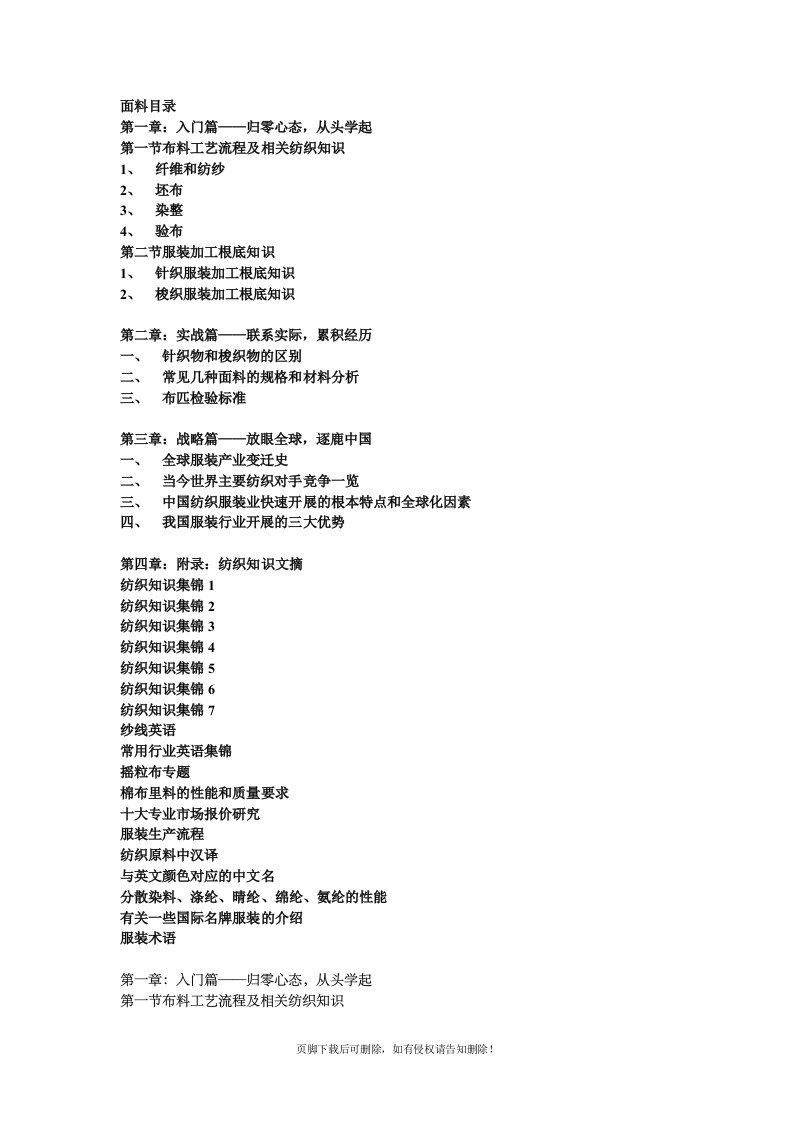 服装面料知识培训教材大全完整版本