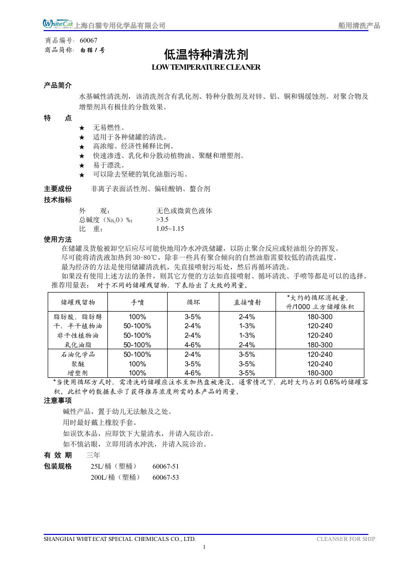 白猫工业洗涤剂