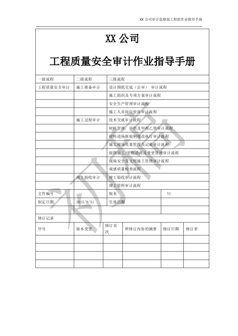 公司工程质量安全审计作业指导手册