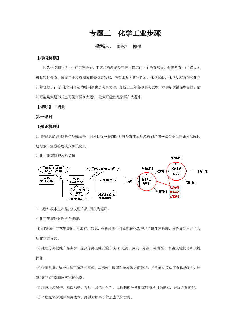 专题三化学工业作业流程