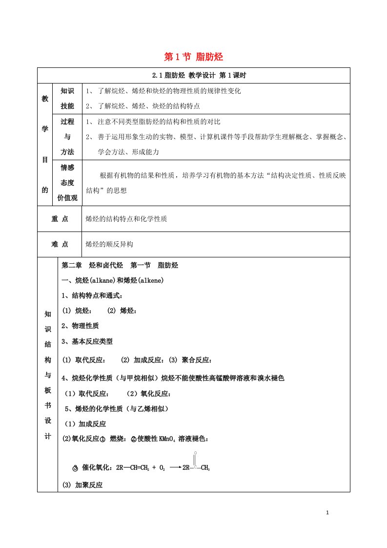 2021_2022年高中化学第二章烃和卤代烃第1节脂肪烃1系列三教案新人教版选修5