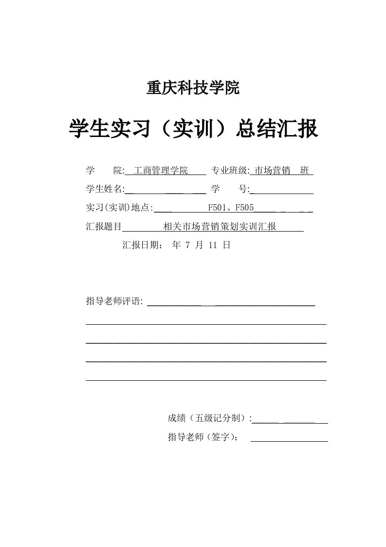 市场营销专业策划实训总结报告