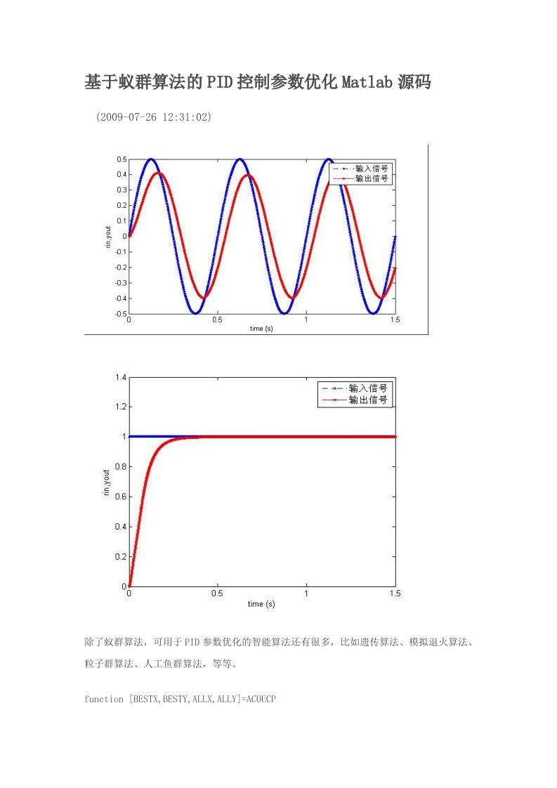 基于蚁群算法的PID控制参数优化Matlab源码