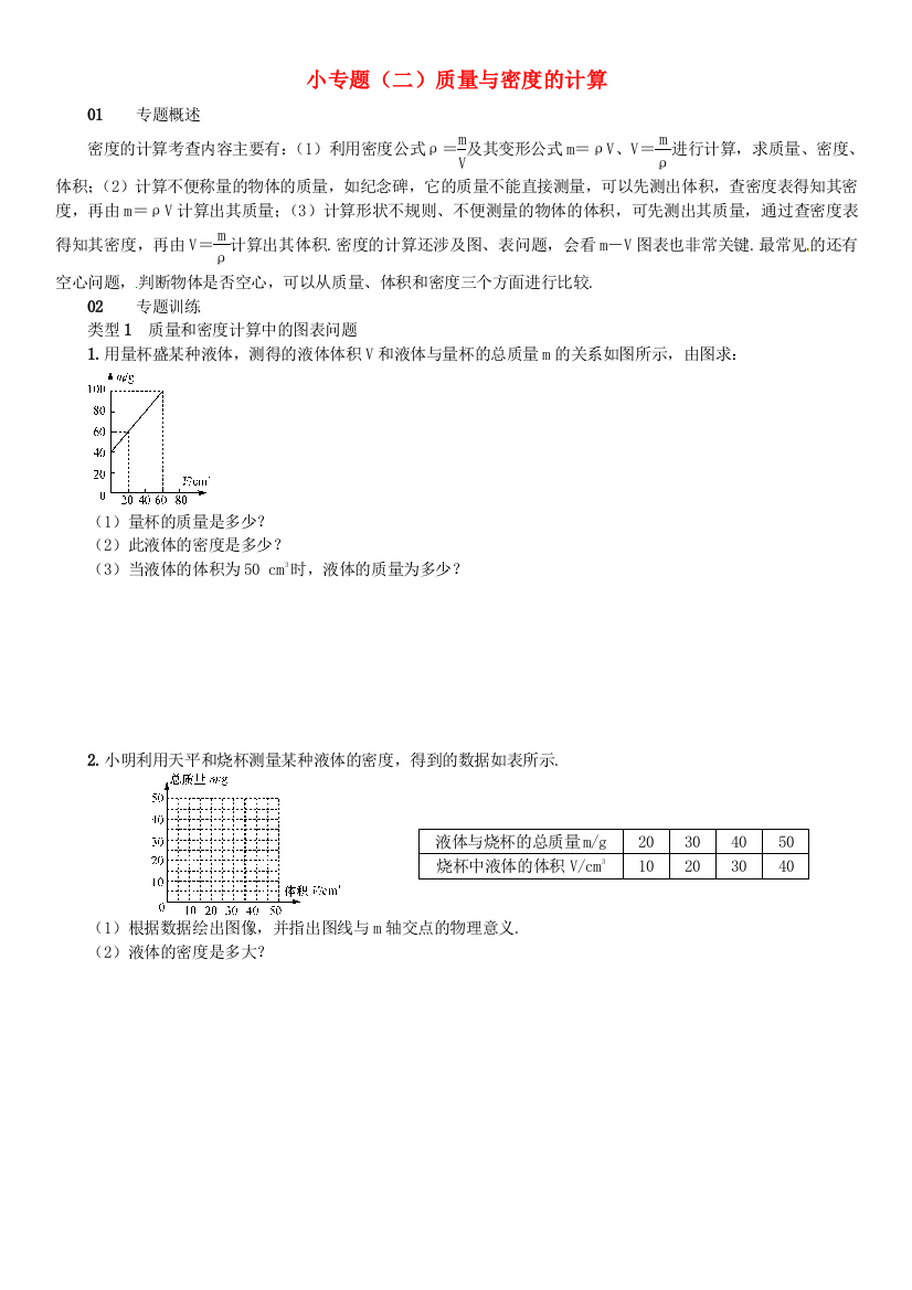 八年级物理全册-5-质量与密度-小专题二质量与密度的计算练习-新版沪科版