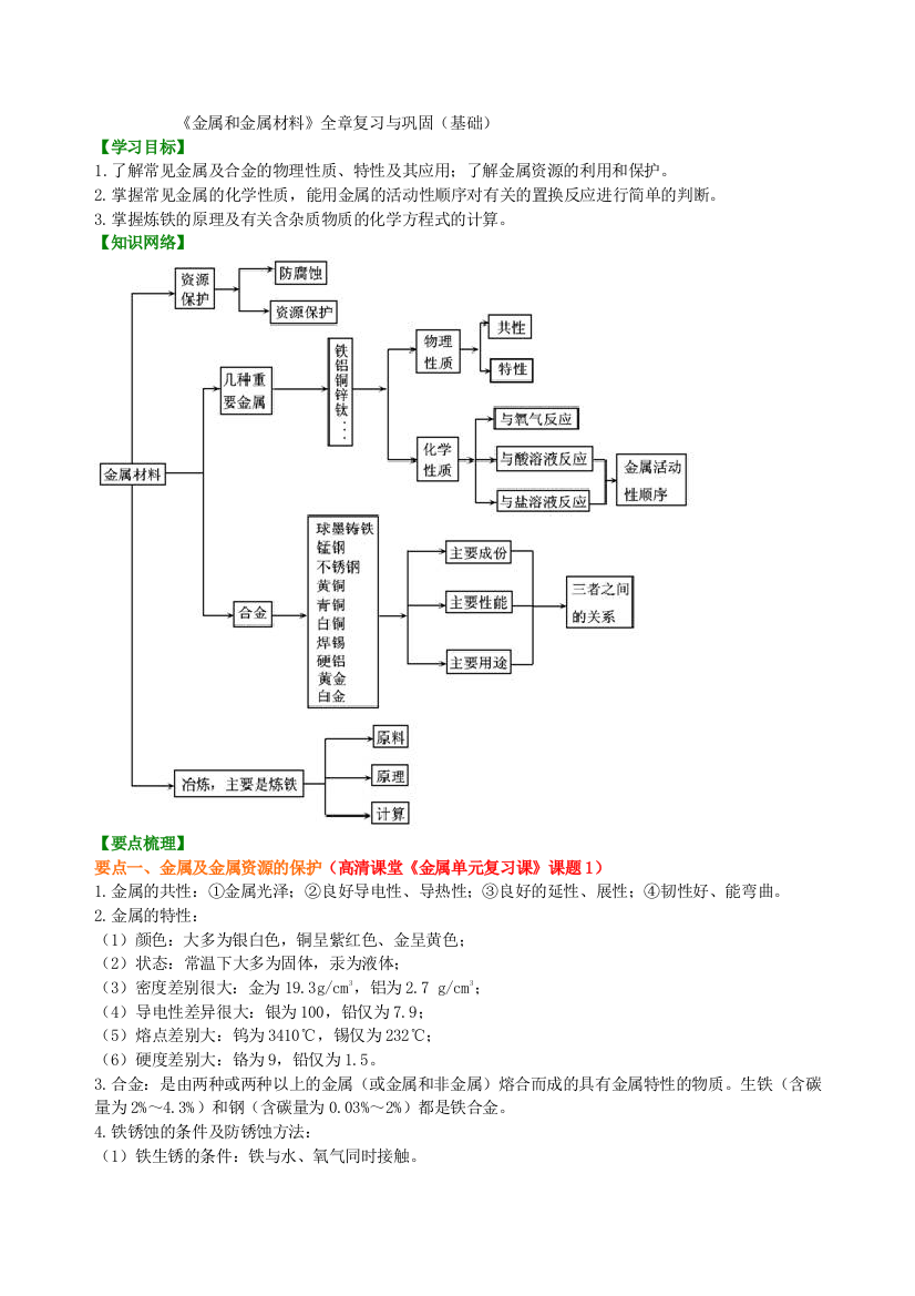 《金属和金属材料》全章复习与巩固(基础)知识讲解