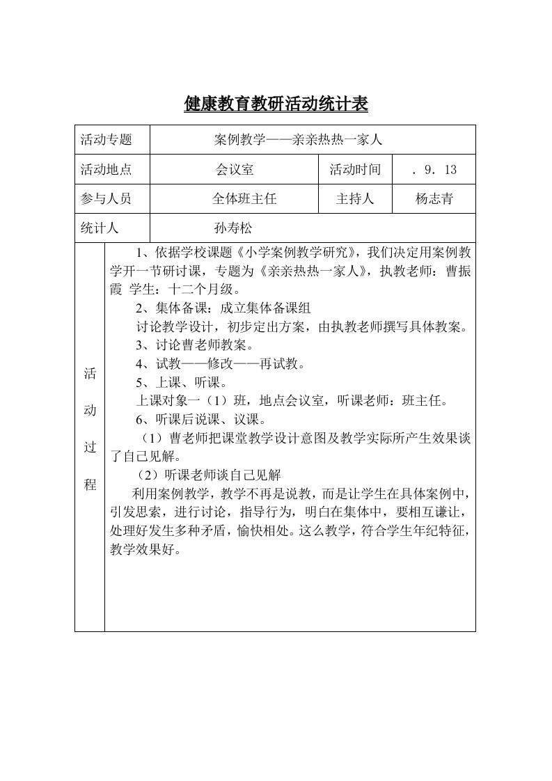 心理健康教育教研活动记录表样稿