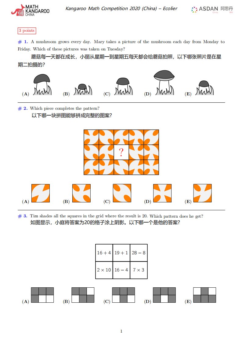 2020年袋鼠L2中英文