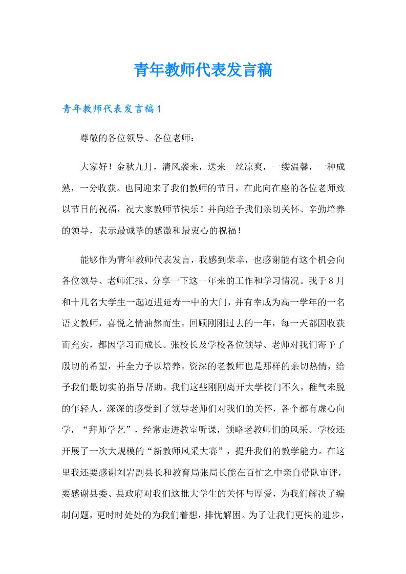 青年教师代表发言稿