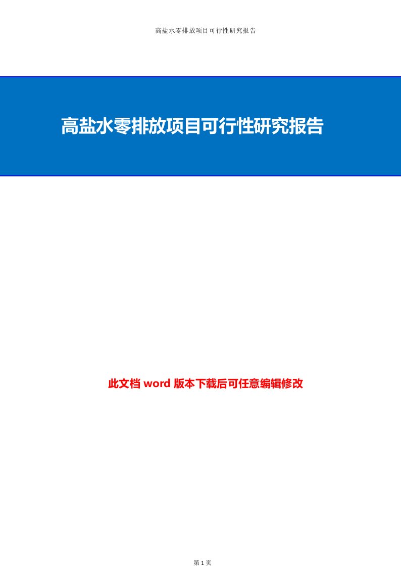 高盐水零排放项目可行性研究报告