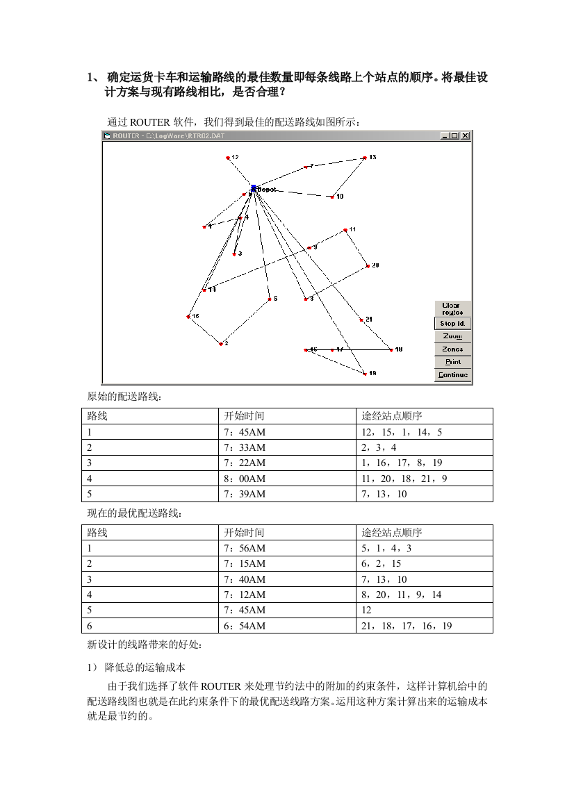 确定运货卡车和运输路线的最佳数量即每条线路上个站点的顺