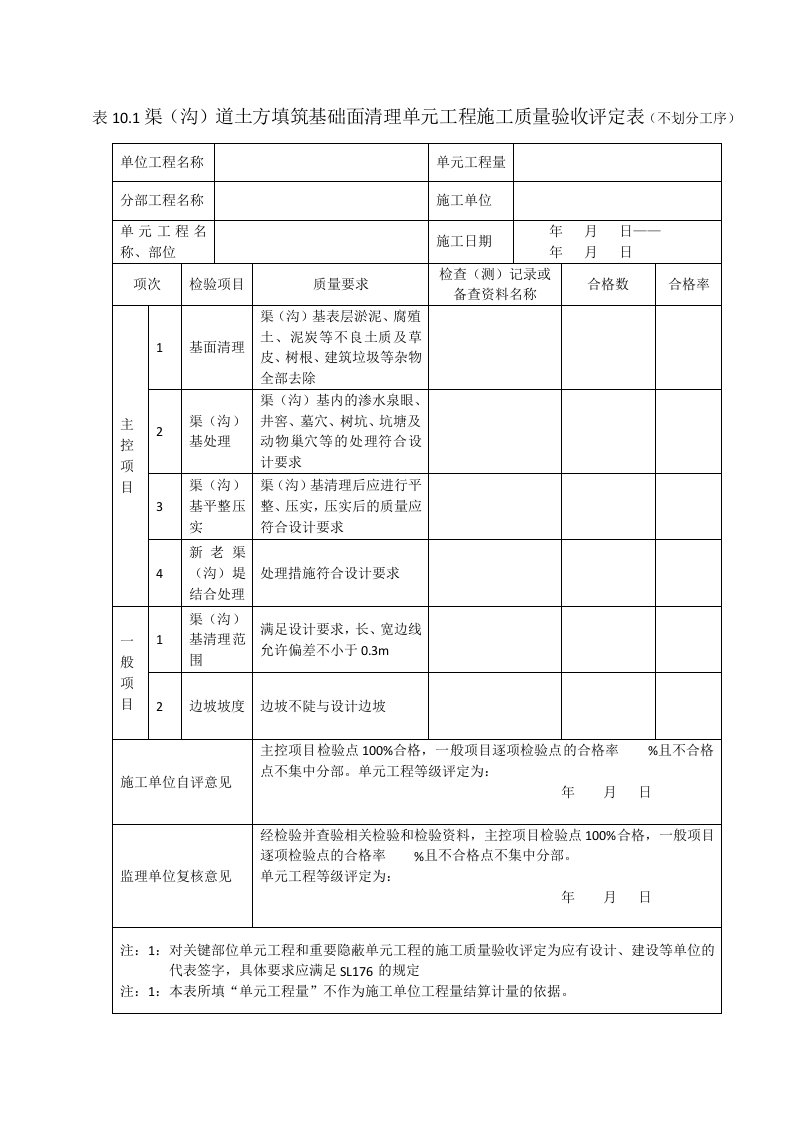 灌溉与排水工程施工质量评定表