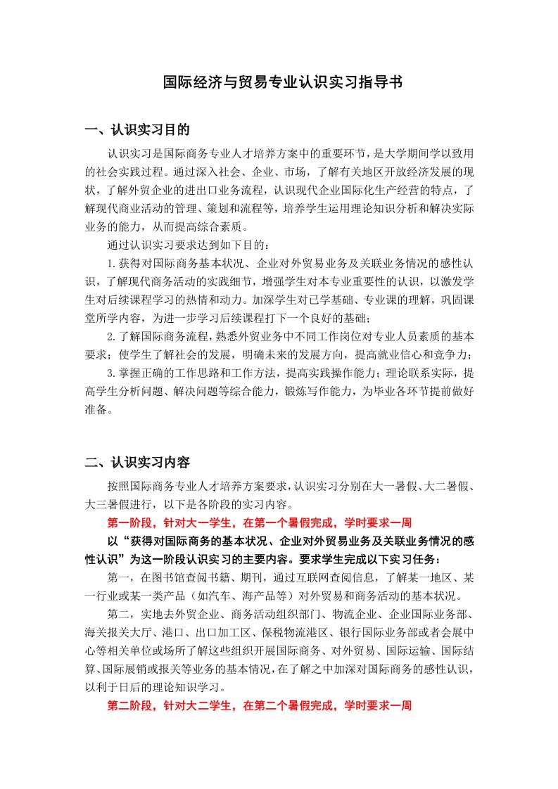 国际商务专业认识实习指导书