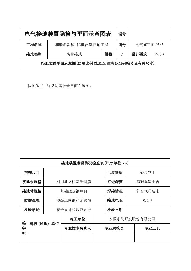 电气接地装置隐检与平面示意图表