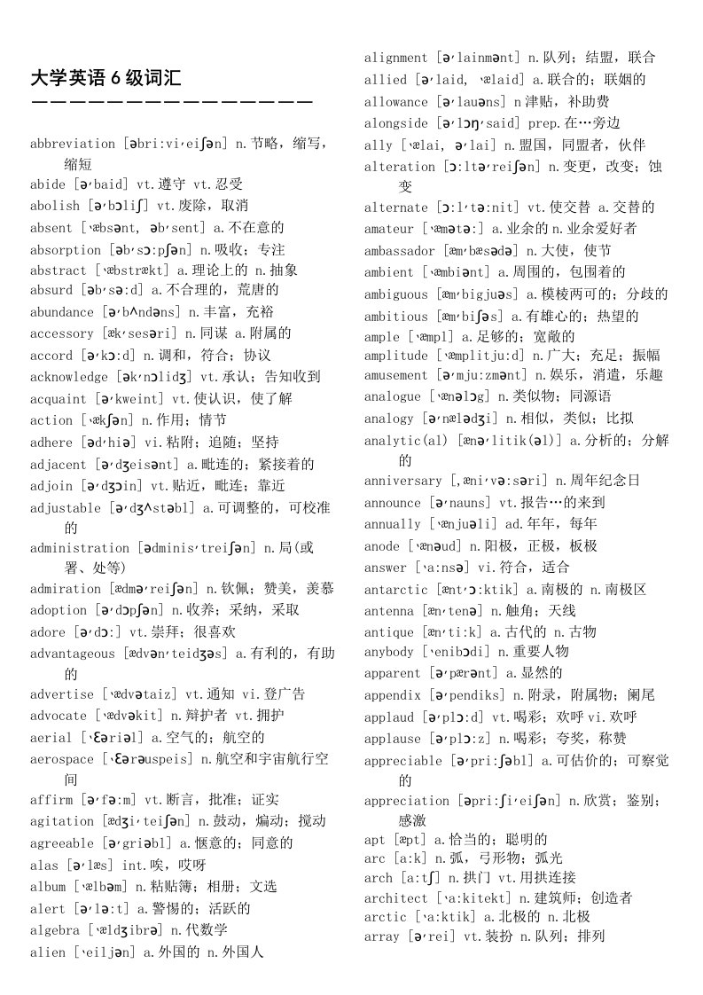 大学英语六级词汇2800个