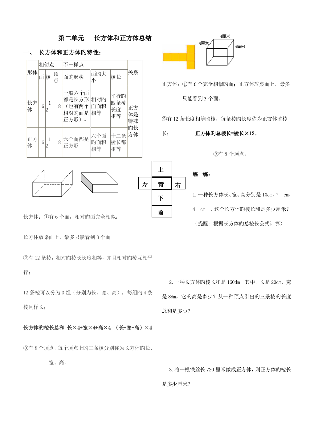 2023年长方体和正方体知识点总结