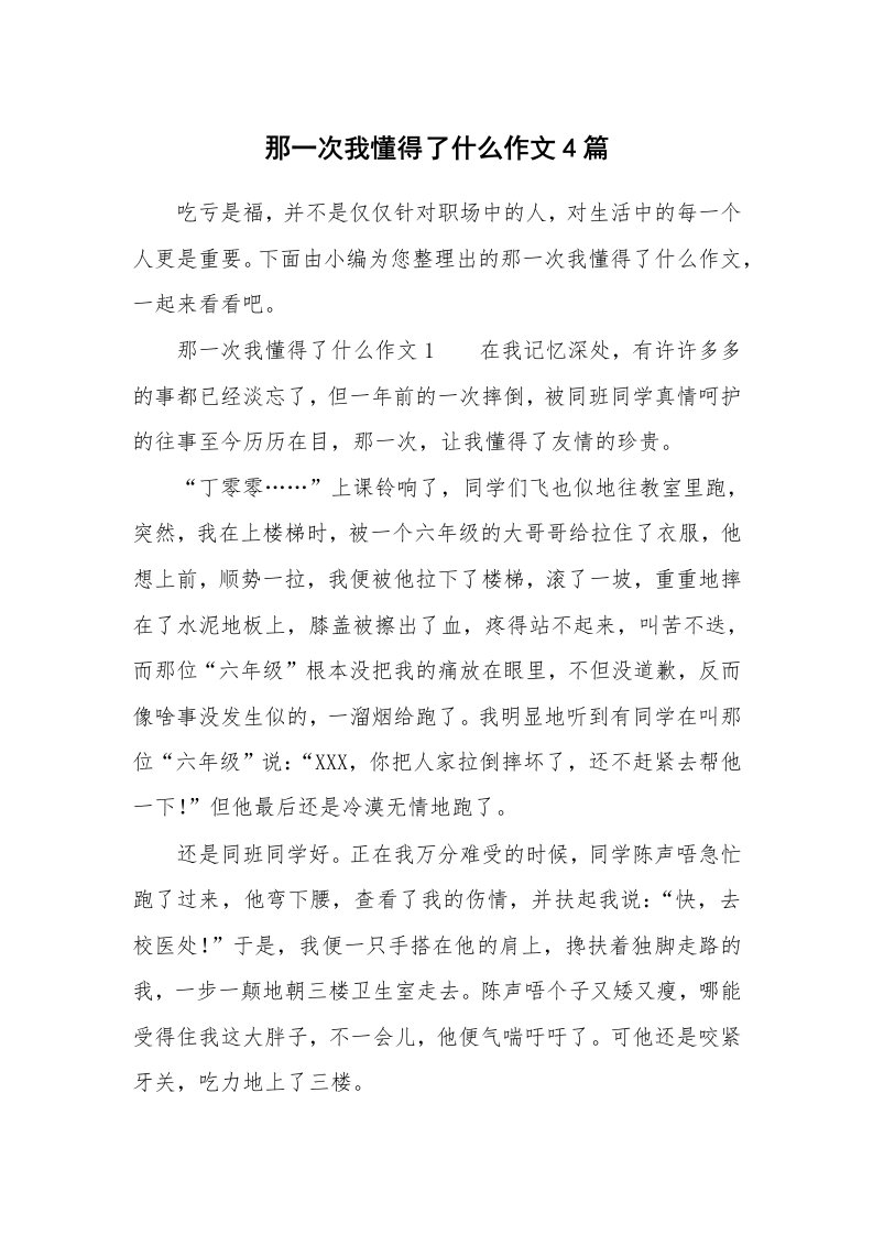 那一次我懂得了什么作文4篇