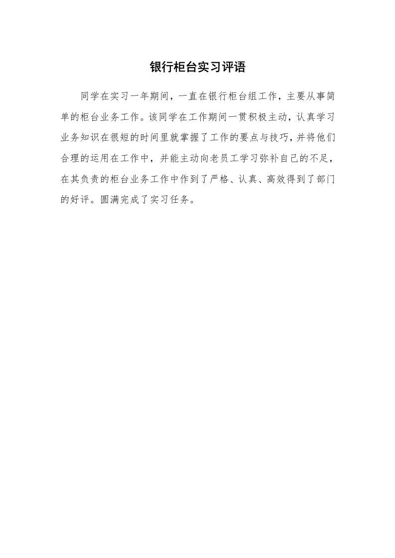 其他范文_555740_银行柜台实习评语