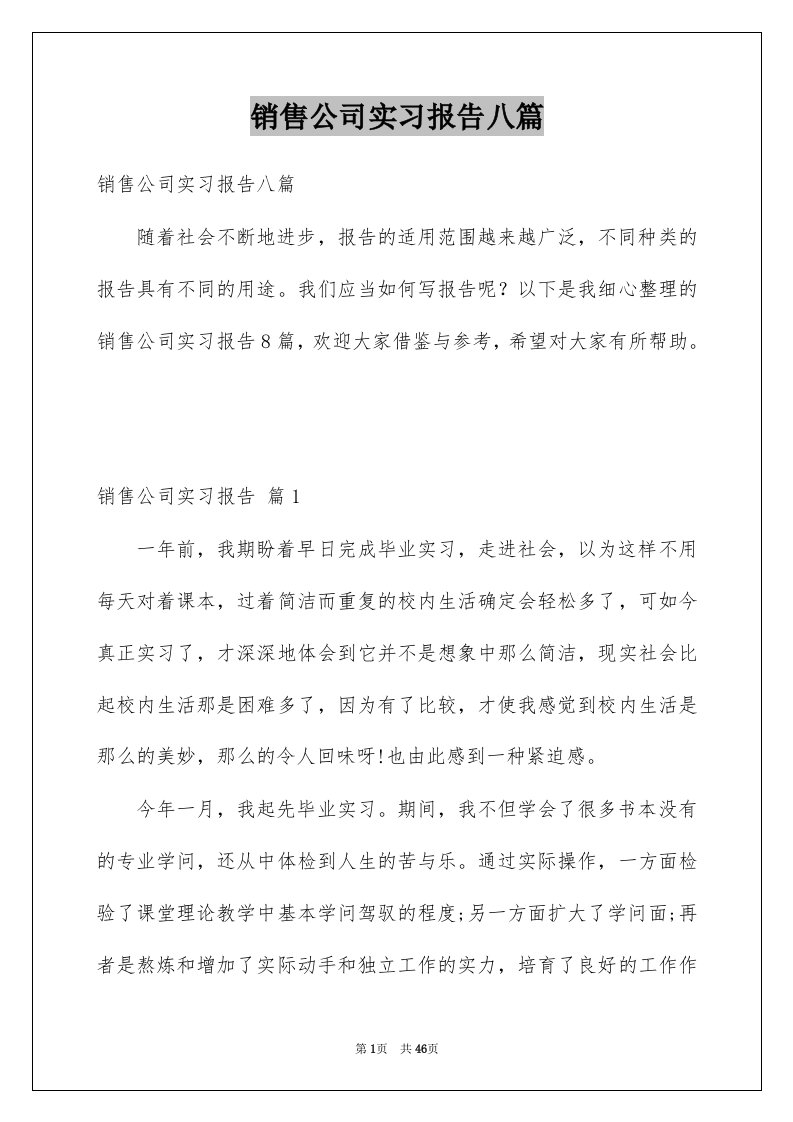 销售公司实习报告八篇