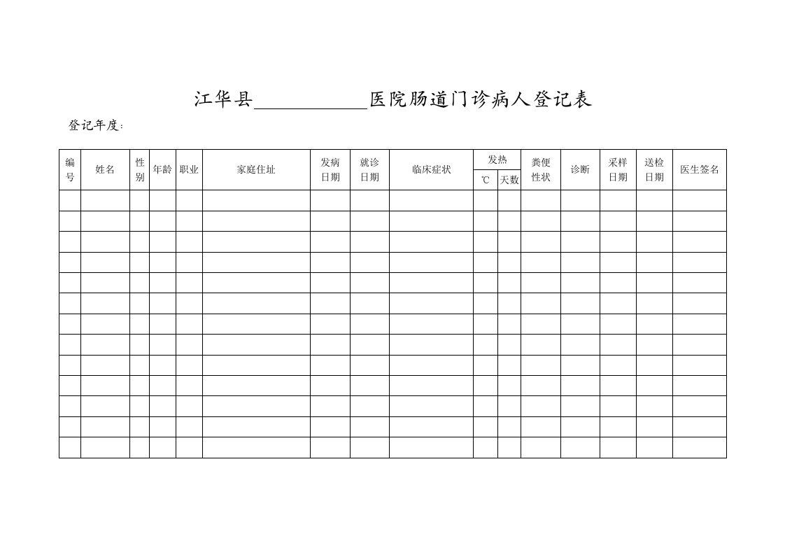 肠道门诊和发热门诊登记表