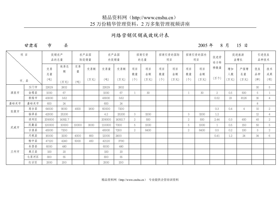 网络营销促销成效统计表