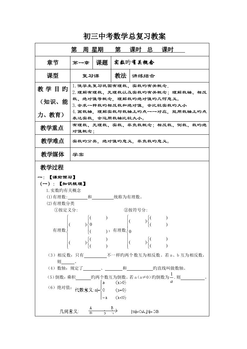 初三中考数学总复习教案