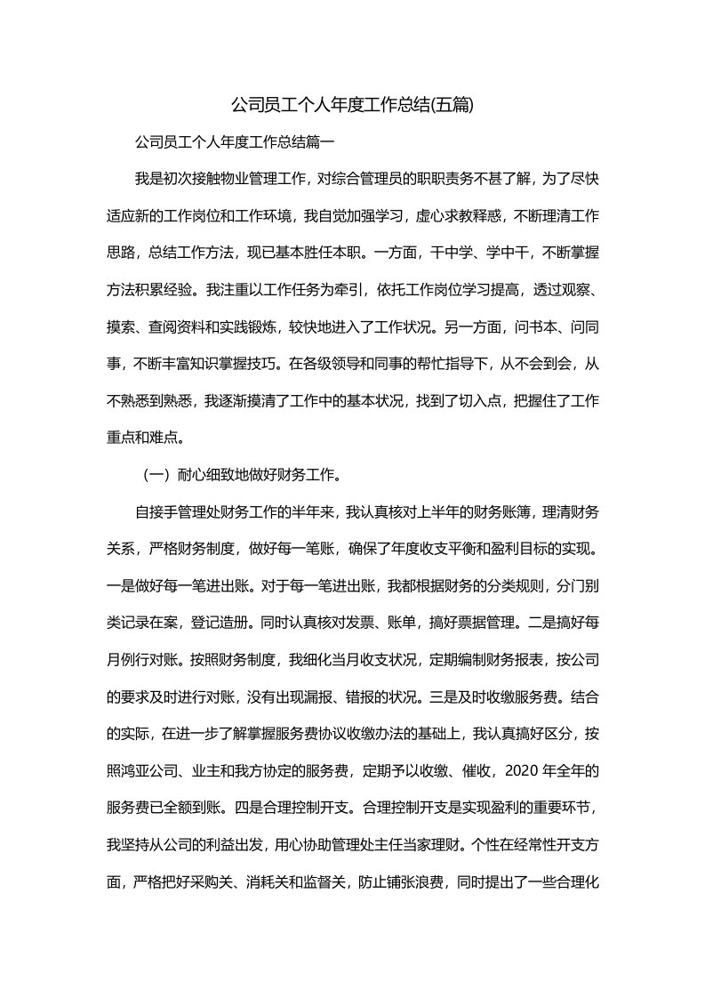 公司员工个人年度工作总结五篇