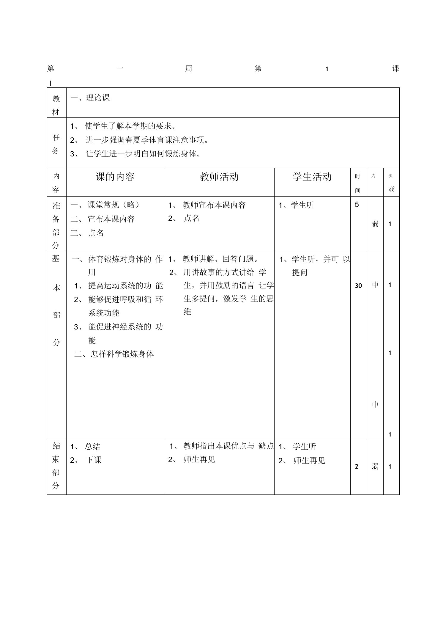 小学六年级体育教案1