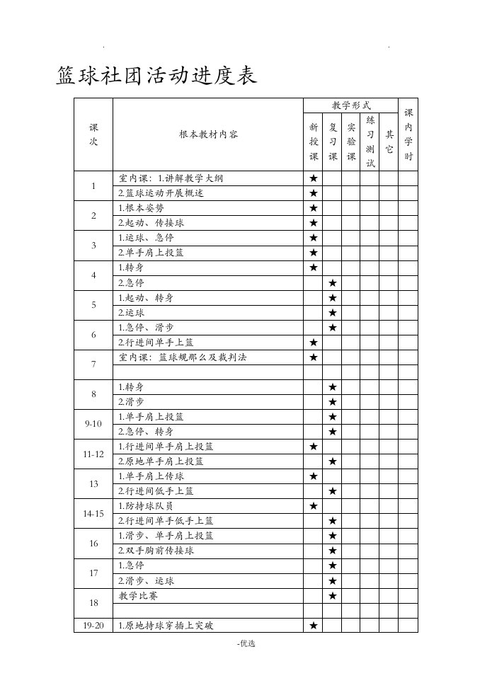 篮球社团活动教案