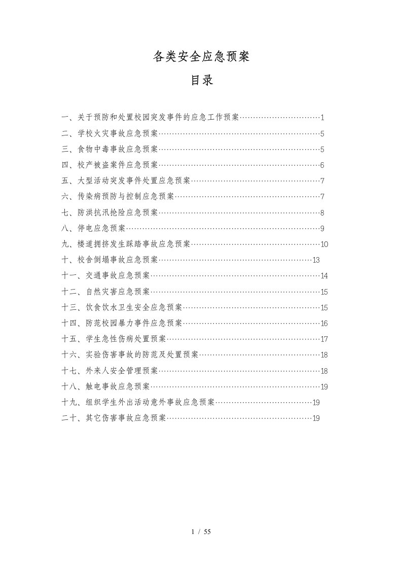 各类安全应急预案