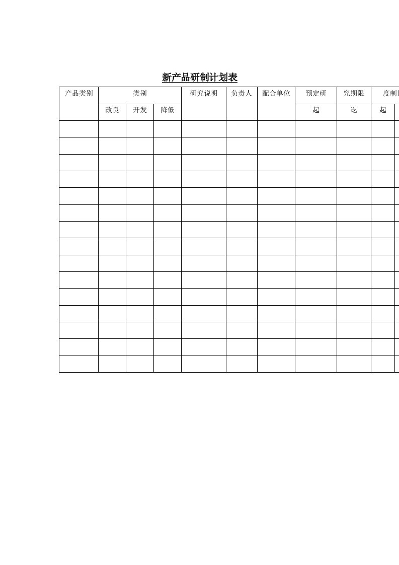 产品管理-新产品研制计划表