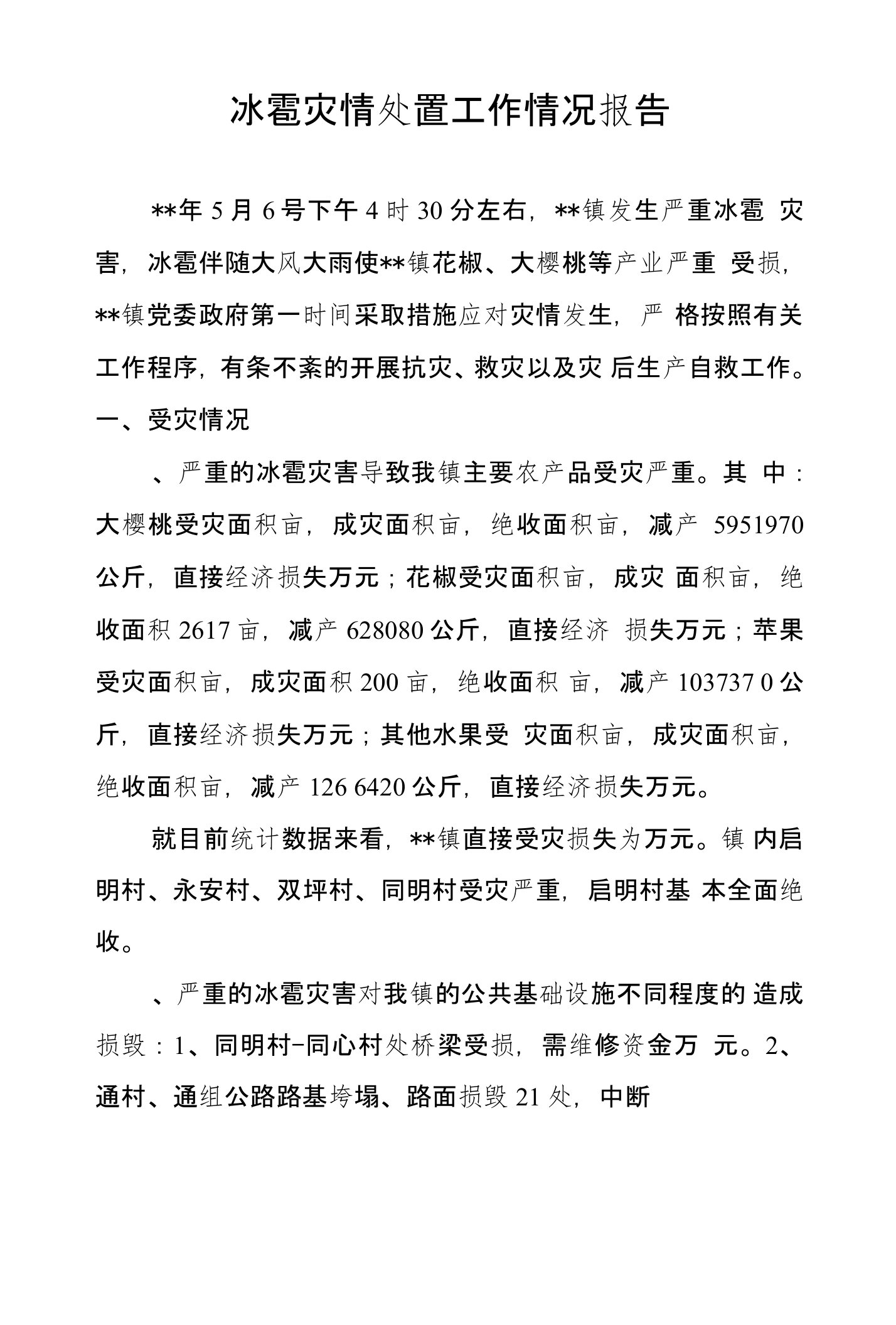 冰雹灾情处置工作情况报告