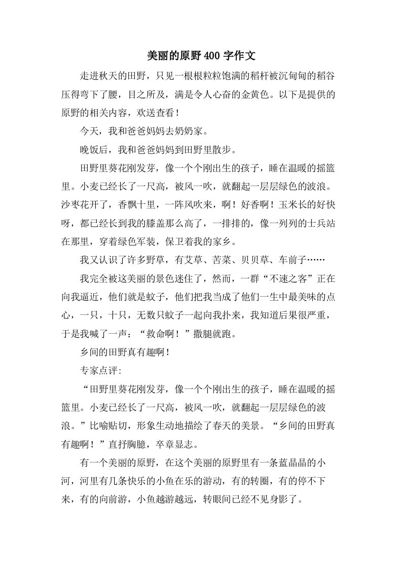 美丽的原野400字作文