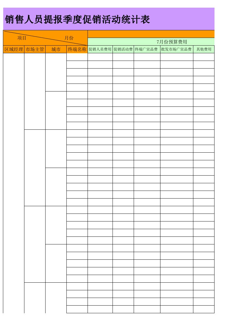 推荐-销售人员提报季度促销活动统计表
