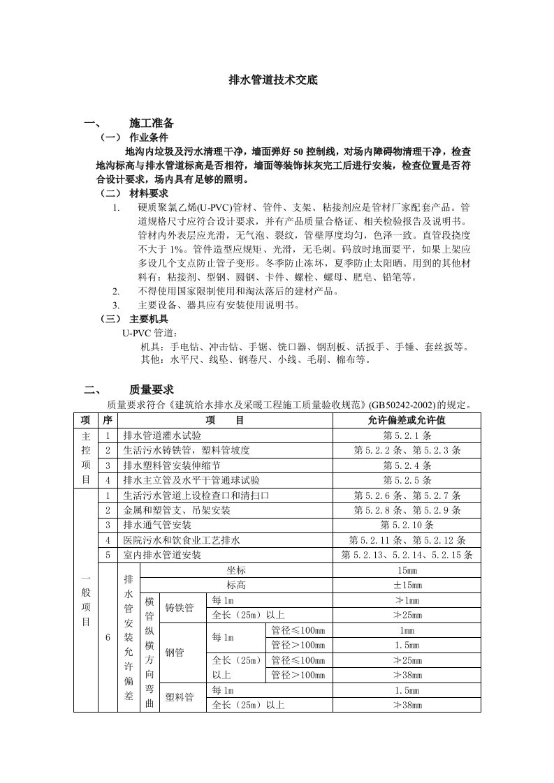 给排水管道技术交底