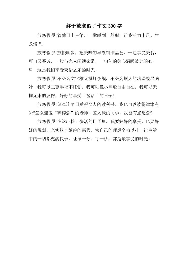 终于放寒假了作文300字