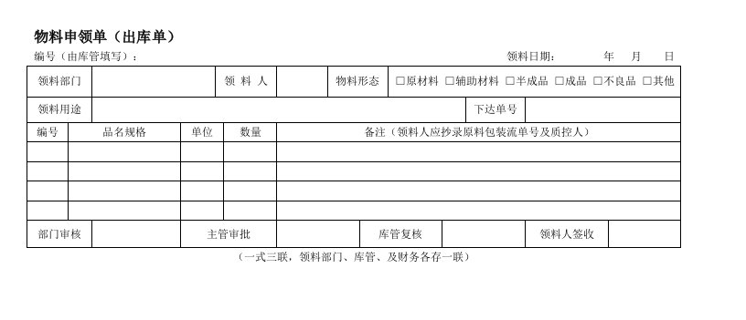 物料申领单(出库单)