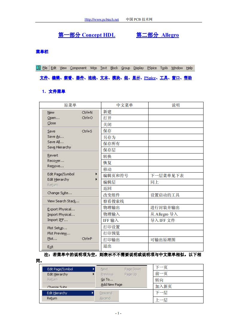 cadence菜单中英文对照