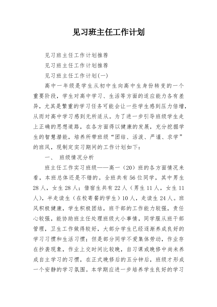 见习班主任工作计划_4