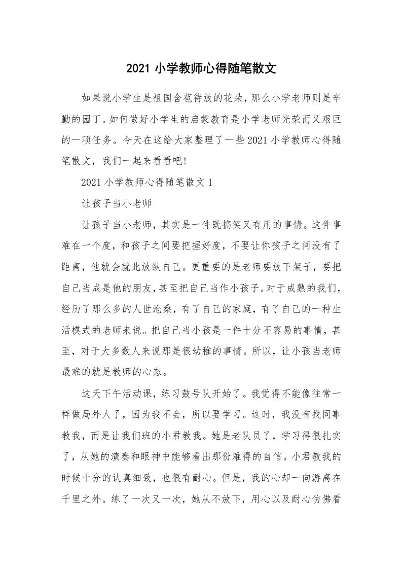 教师随笔心得_2021小学教师心得随笔散文