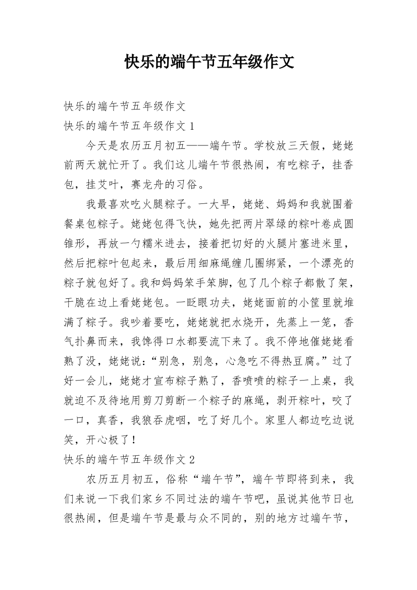 快乐的端午节五年级作文