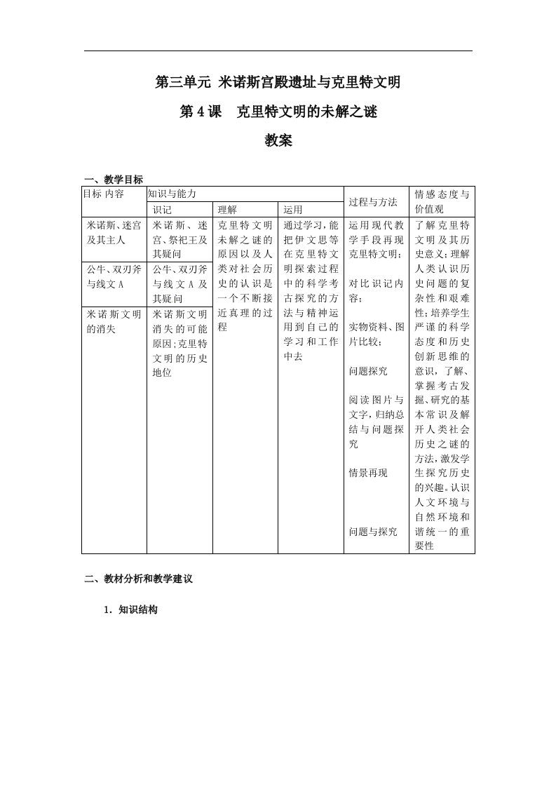 人教版历史选修5《克里特文明的未解之谜》