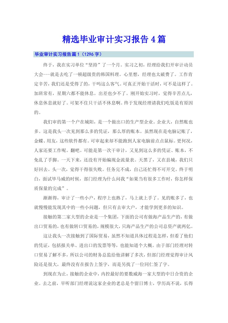 精选毕业审计实习报告4篇