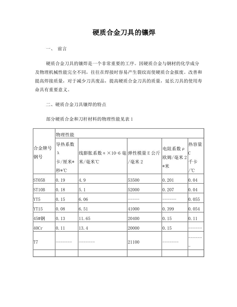 硬质合金刀具的镶焊