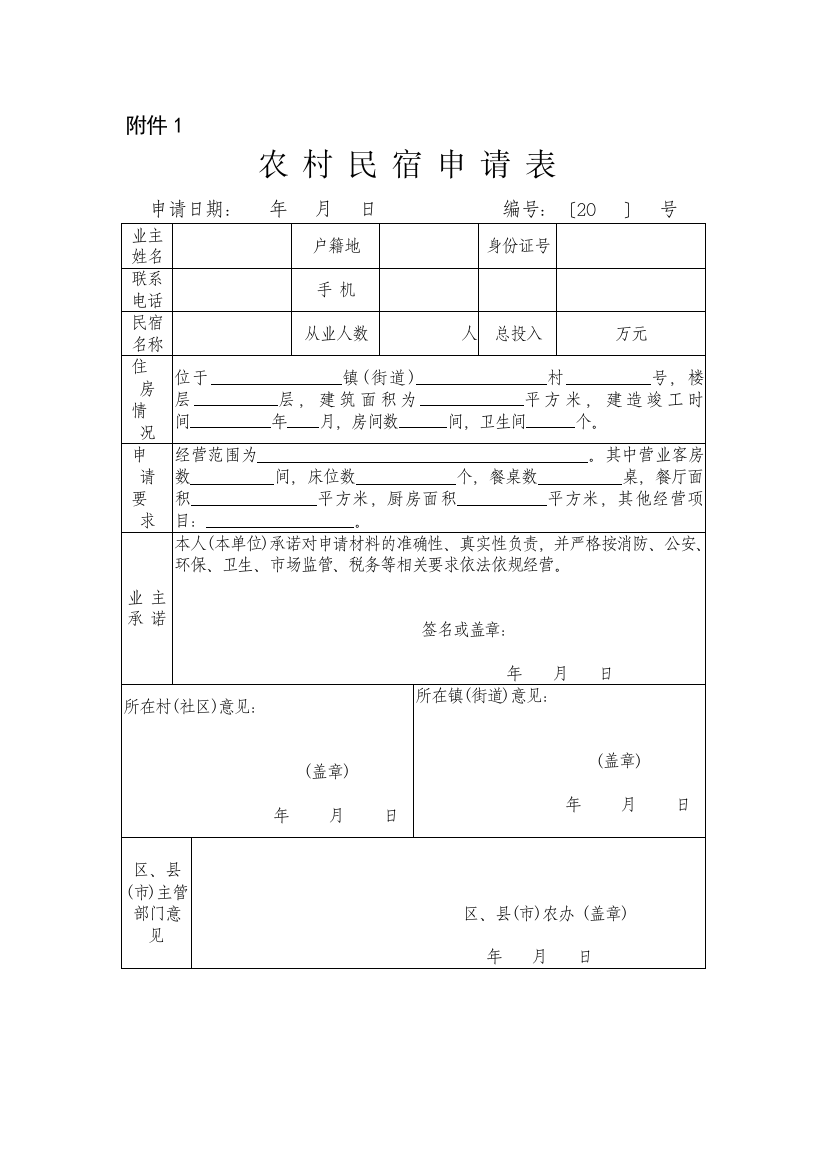 (完整word版)农村民宿申请表