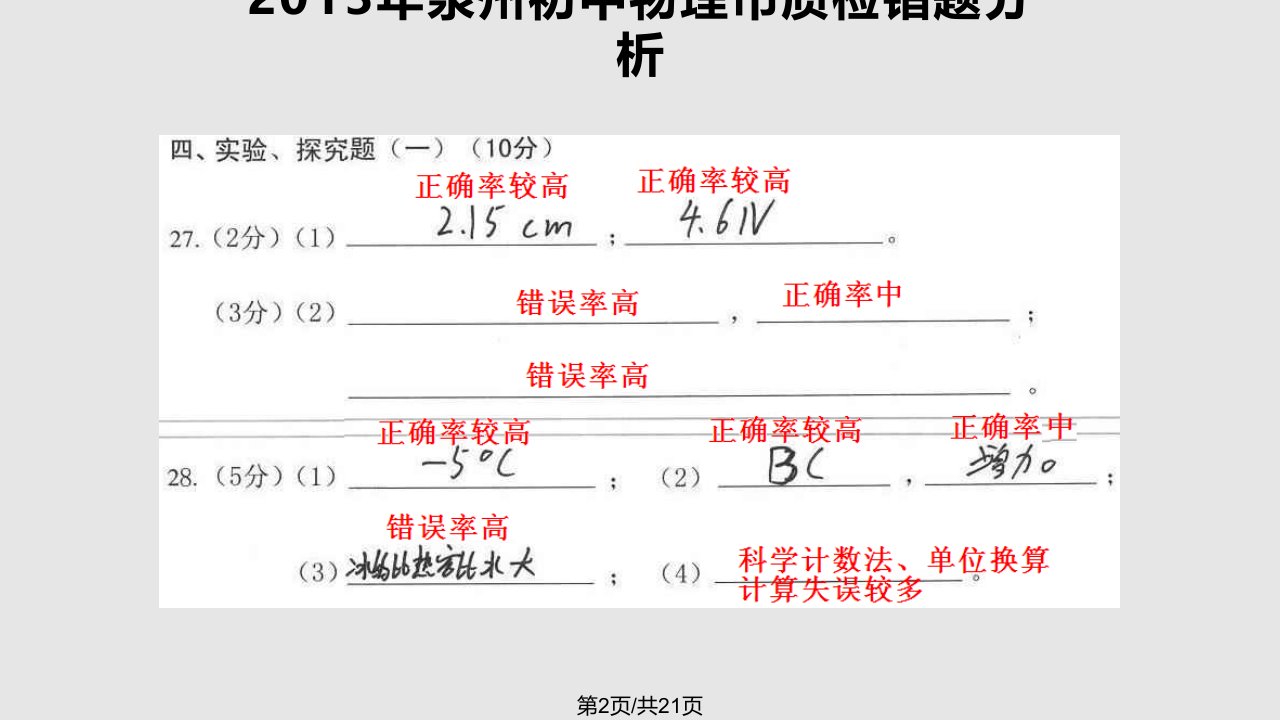 泉州初中物理市质检错题分析